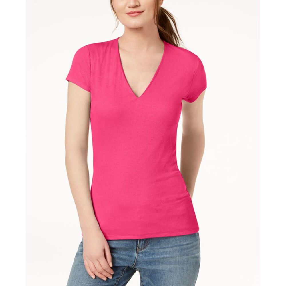 International Concepts Womens Ribbed V Neck Top